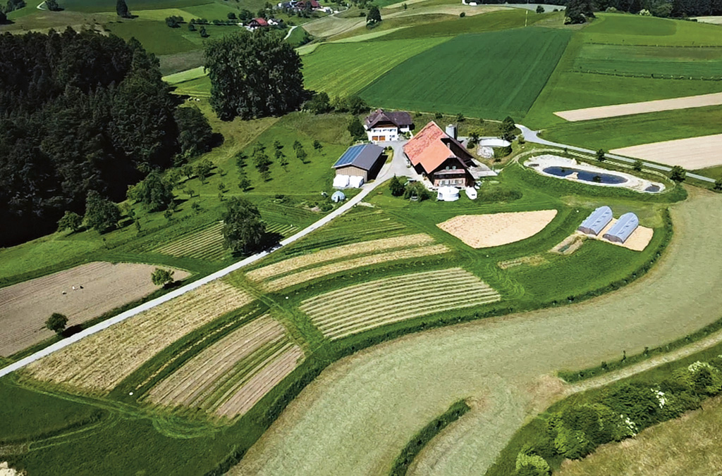 Vogelperspektive des NaturGut Katzhofs - einer der Höfe in der Schweiz, die Erfahrungen mit Keyline Design sammeln.